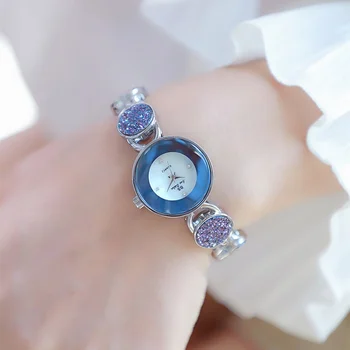 BS Новые часы с блестками круглые Русалка Синие женские часы Кварцевые часы Популярная мода Новый корейский стиль