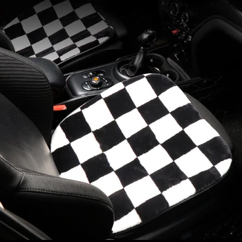 Car Black White Check Плюшевая подушка сиденья Four Seasons для MINI Cooper F54 F55 F56 F60 R55 R56 R60 R61 Автомобильные аксессуары Интерьер