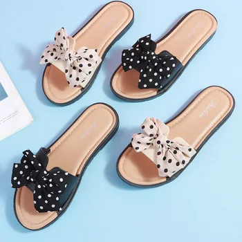Comemore Женские шлепанцы Wave Dot Bow Knot Шлепанцы Indoor Outside Fashion Flat Sandals для летних женских слайдов 41 2023 Женские тапочки