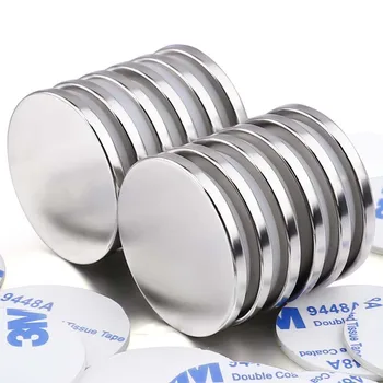 D32 мм Сверхсильные неодимовые магниты-диски 1,26 * 0,12 дюйма с двусторонним клеем, мощные постоянные редкоземельные магниты. Холодильник