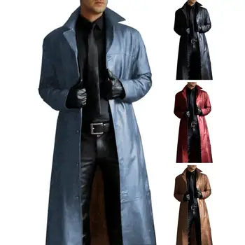 Fall Мужская куртка из искусственной кожи Мужская куртка Streetwear Мужское тренч из искусственной кожи с отложным воротником Ветрозащитный дизайн для мужчин