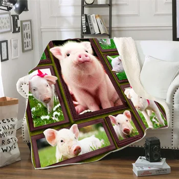  Funny Pig 3d печатное флисовое одеяло для кроватей Пешие прогулки Пикник Толстое одеяло Модное покрывало Шерпа Бросок Одеяло