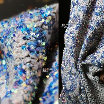 Galaxy Meteor Толстая шерстяная симфония Креативная куртка из шерстяной ткани с пайетками Одежда дизайнерская ткань для пэчворка