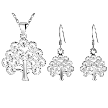 Hot 925 стерлинговое серебро Красивые ожерелья с подвеской на дереве серьги ювелирные изделия наборы для женщин Мода вечеринка свадебный шарм подарки