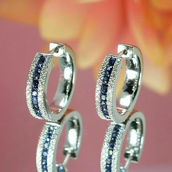 Huitan Blue CZ Серьги-кольца для женщин Недавно разработанные женские круглые серьги с темпераментом Серебряный цвет Современные модные ювелирные изделия
