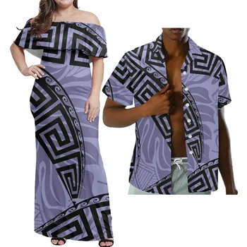 Hycool Полинезийское Племя Лето Длинное Платье Без Бретелек Светло-Фиолетовый Африканская Одежда Для Женщин Свадебные Пары Подходящая Одежда