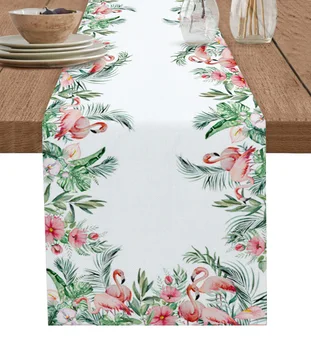 Ins Стиль Тропические растения Фламинго Бегун для стола Кухонный обеденный стол Крышка Свадебная вечеринка Хлопок Льняная скатерть