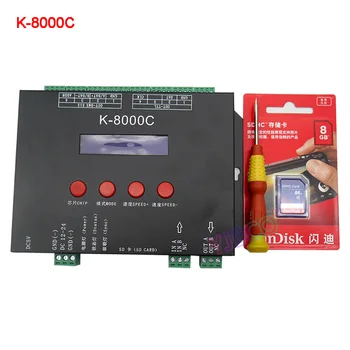 K-8000C программируемый контроллер светодиодных пикселей DMX/SPI SD; оффлайн; DC5-24V для полноцветной светодиодной пиксельной световой ленты RGB