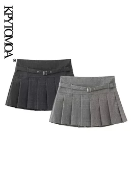 KPYTOMOA Женская мода с поясом плиссированные шорты юбки винтаж с высокой талией боковая молния женский skort mujer