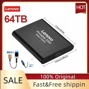Lenovo Внешний жесткий диск 2 ТБ Портативный твердотельный накопитель USB3.1 / Type-C Твердотельный жесткий диск Высокоскоростное устройство хранения для ноутбуков / настольных компьютеров / ПК
