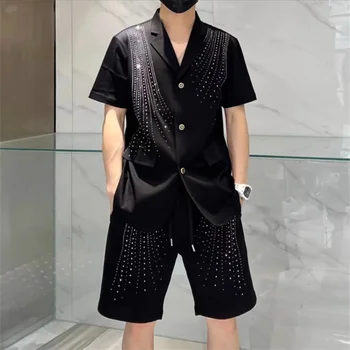 M-4XL!! 2023 лето новая корейская версия модного дизайна горячая дрель костюм с короткими рукавами мужской ночной костюм шорты комплект из двух частей