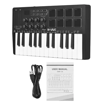 M-VAVE 25-клавишная клавиатура управления MIDI Мини-портативная USB-клавиатура с 25 чувствительными к скорости нажатия клавишами 8 пэдов с RGB-подсветкой 8 ручек