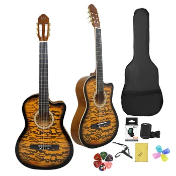 MBAT 39-дюймовая классическая гитара 19 ладов Basswood Классическая гитара Комплект с сумкой Каподастр Струны Медиаторы Аксессуары 6-струнная гитара