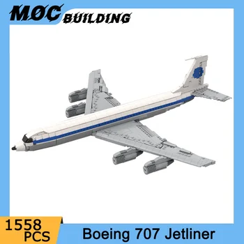 MOC Строительные блоки Boeing 707 Pan Am Jetliner 1:80 Масштабная модель реактивного самолета Сделай сам Сборка кирпичей Коллекция креативных игрушек Подарки