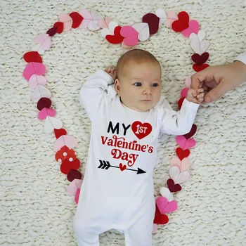 My 1st Valentines Baby Boy Girl Romper Outfit Newborn Infant Coming Home Outfit Baby 1st Valentines Sleepsuit Пижама