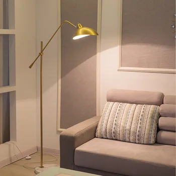 Nordic Gold Простой торшер Мраморное основание Стоячий светильник Регулируемая длина напольного светильника Фойе Подставка для лампы для гостиной E27 Светильники