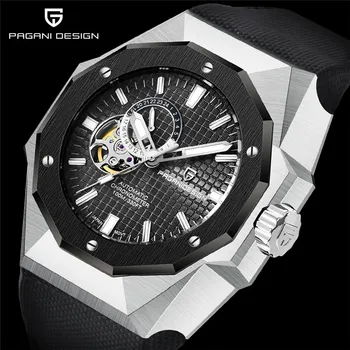 PAGANI DESIGN Новый топ-бренд Силиконовые мужские автоматические часы Турбийон Спортивные сапфировые зеркальные наручные часы Япония NH39A Водонепроницаемый