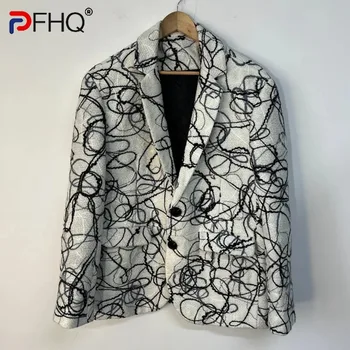 PFHQ Осеннее Мужское Искусство Случайная Вышивка Модные Пиджаки Универсальные Высококачественные Светлые Роскошные Принты Креативный Костюм Пальто 21Z1376