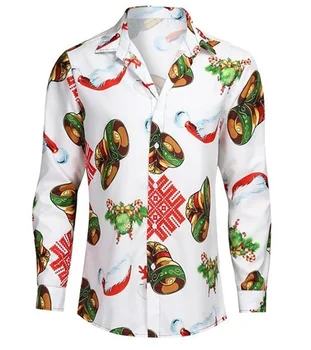 Plaid Snowflake Повседневная мужская рубашка На открытом воздухе Рождественская уличная осень и зима с манжетами Бордовый S-6XL Рубашка с длинным рукавом