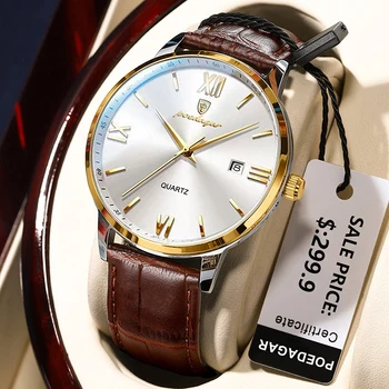 POEDAGAR Ультра тонкие мужские часы Брендовые модные водонепроницаемые верхние светящиеся кварцевые наручные часы Роскошные кожаные часы делового стиля 2023