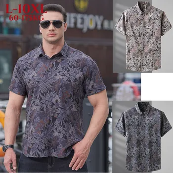 Premium Ткань Мужская Винтаж Beachslim Fit Гавайская рубашка с коротким рукавом Рубашка с цветочным принтом Harajuku Streetwear Oversize Plus Size 8xl 10xl