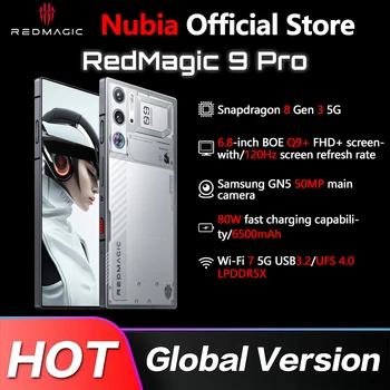 RedMagic 9 Pro Глобальная версия 5G Телефон 6,8 дюйма Q9+ Полностью плоский FHD+ Игровой телефон Snapdragon 8 Gen 3 6500 мАч 80 Вт Зарядка 50 МП NFC