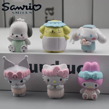 Sanrio 5Cm Фигурка Аниме Cinnamoroll Hello Kitty Melody Kuromi Pochacco Doll Kawaii DIY Украшение торта Рождественские подарки Игрушка