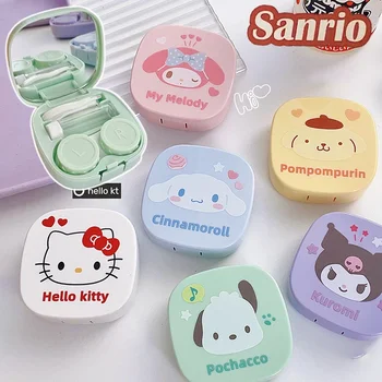 Sanrio Hello Kitty Чехол для контактных линз Мультяшный аниме Коробка для хранения контактных линз с пинцетом для девочек Портативные мини-милые линзы Чехлы
