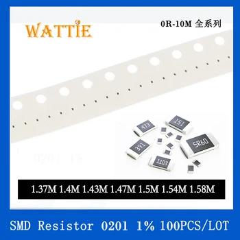 SMD резистор 0201 1% 1,37 м 1,4 м 1,43 м 1,47 м 1,5 м 1,54 м 1,58 м 100 шт./лот чип-резисторы 1/20 Вт 0,6 мм * 0,3 мм