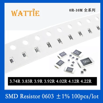 SMD Резистор 0603 1% 3.74R 3.83R 3.9R 3.92R 4.02R 4.12R 4.22R 100PC/лот Чип-резисторы 1/10 Вт 1.6мм * 0.8мм