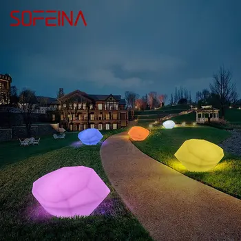 SOFEINA Современные 16 цветов Газонные фонари USB Electric Creative 3D Белый камень с дистанционным управлением IP65 Декор для садового парка