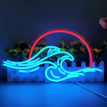  Sunset Wave Неоновая вывеска Домашний декор Неоновая лампа с питанием от USB для настенного декора Relax Светодиодная вывеска для спальни, кабинета, игровой комнаты, декора