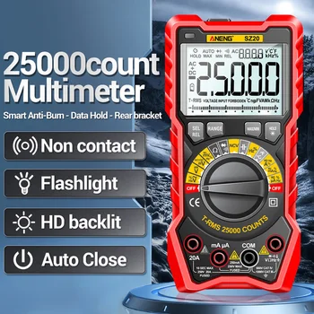 SZ20 25000 отсчетов Профессиональный цифровой мультиметр Электрический измеритель переменного / постоянного тока Тестер напряжения для автомобиля Ом Темп Конденсатор