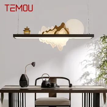 TEMOU Подвесной светодиодный светильник в китайском стиле Креативная Zen Design Ландшафтная потолочная люстра для дома Чайный домик Столовая Декор
