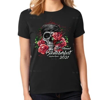 Top Ladies Missy Cut 2021 Biketoberfest Daytona Beach Бандана Череп Роскошная футболка 100% хлопок Графика