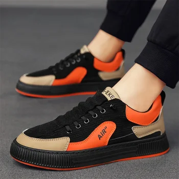 Trend Design Оранжевая мужская вулканизированная обувь Слипоны Вельветовая обувь на платформе для мужчин Нескользящие удобные кроссовки с низким вырезом Man
