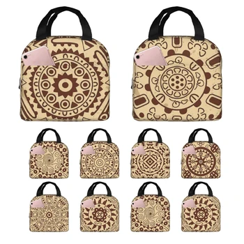 Tribal Ornament Illustration Lunch Bento Bags Портативная сумка для обеда из алюминиевой фольги с утолщенной термотканью для женщин, мужчин и мальчиков