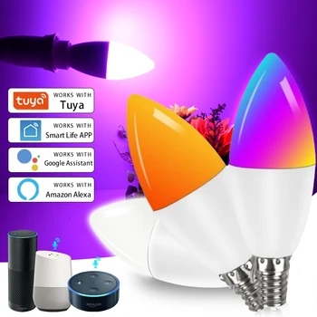 Tuya Smart WiFi Светодиодная лампа Свеча E14 85-265 В 5 Вт 7 Вт 9 Вт Smart Life APP Лампочки голосового управления работает с Alexa Google Home
