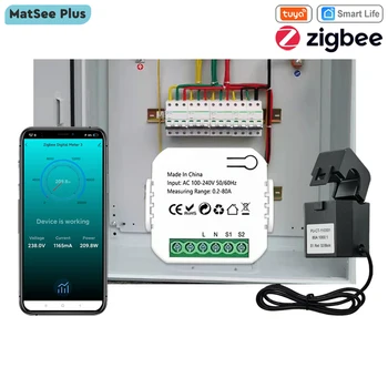 Tuya Smart ZigBee Счетчик энергии 80 А с приложением Clamp Монитор Напряжение кВтч Потребляемая мощность 110 В 240 В Поддержка ZigBee2MQTT