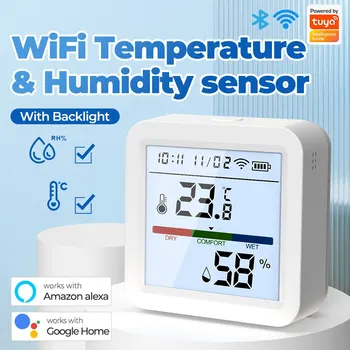 Tuya Новый WiFi Датчик температуры и влажности Smart Life с подсветкой Гигрометр Термометр Поддержка датчика Alexa Google Home Assistant