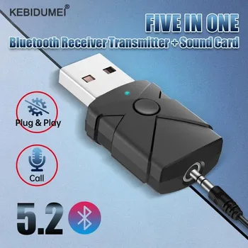 USB Bluetooth 5.2 Аудиоадаптер Беспроводной приемник Передатчик Звуковая карта 3,5 мм Aux Music Dongle для телевизора Автомобильный динамик ПК