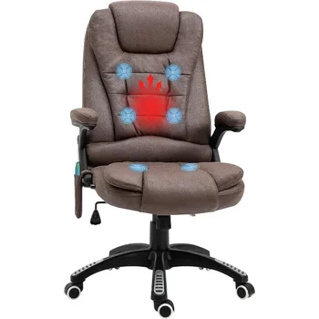 Vinsett 6-точечный вибрационный массажный офисный стул с подогревом, кресло руководителя с высокой спинкой, компьютерное кресло с откидной спинкой из микрофибры