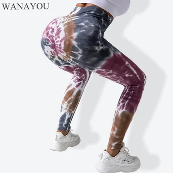 WANAYOU Tie Dye Бесшовные штаны для йоги Эластичные брюки с высокой талией и подъемом бедер Колготки для тренировок Спортивные штаны для фитнеса Спортивные леггинсы
