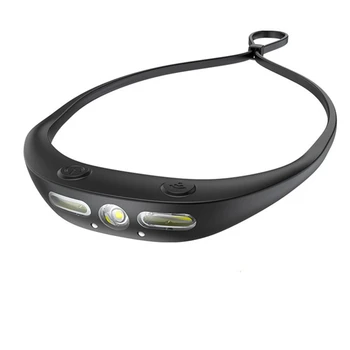 Wave Sensor Силиконовая лампа для налобного света Водонепроницаемый USB Перезаряжаемый портативный ночной бег Маленькая фара Прочный черный