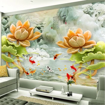 wellyu papel de parede Пользовательские обои Китайская нефритовая скульптура пейзаж гостиная телевизор фон декоративная живопись