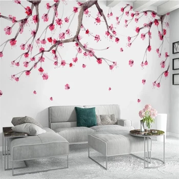 wellyu Индивидуальные большие фрески, новая китайская цветущая сакура, ручная роспись, цветочный фон телевизора, обои на стенах Papel de parede