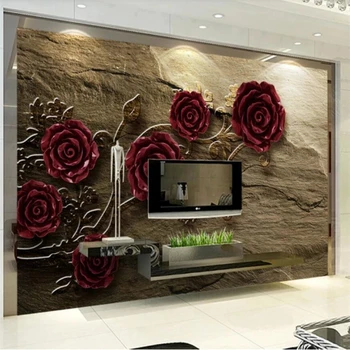 wellyu Пользовательские обои 3d фотообои рельеф роза цветок песчаник фон телевизор стена гостиная спальня ресторан фреска обои
