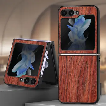 Wood Grain PU Кожаный Чехол Для Телефона Samsung Galaxy Z Flip 5 Flip5 5G Противоударный Защитный Чехол Для Предотвращения Падения
