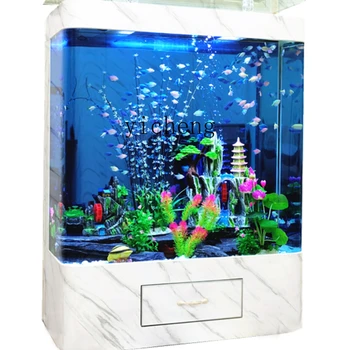 XL Аквариум Двойной круглый интегрированный дуговой пол Самофильтрующийся экологический бесплатный аквариум Ландшафт