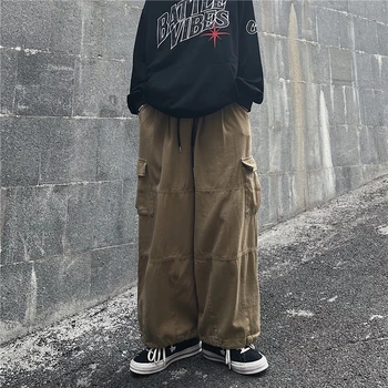 Y2K Street Wear Брюки-карго для мужчин Корейские Harajuku Модные рабочие брюки Твердые широкие штанины Прямые повседневные брюки Весна Осень H139